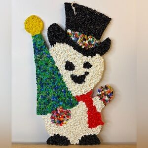 Vintage 60’s-70’s Melted Plastic Popcorn  Snowman Wall Art